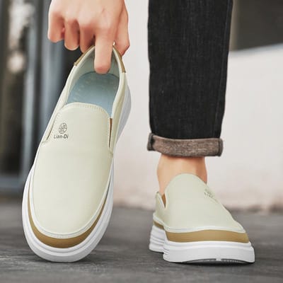 Lente Nieuwe Grote Maat Heren Muts Schoenen Ademende Casual Loafers Modieuze Leren Schoenen Trendy Herenschoenen 48 gray
