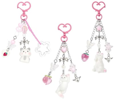 Dailygoods- Sleutelhanger Schattig - Kat Sleutelhanger - 3 Stuks - Roze - Legering - Uniek Ontwerp - Tascharms
