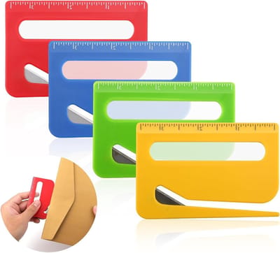 Ronte - Enveloppenopener met Schaalverdeling en Vergrootglas - 4 stuks, postopener in 4 kleuren