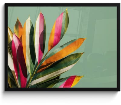 Poster in lijst - Fotolijst 80x60 cm - Posters - Bladeren - Tak - Kleurrijk - Posterlijst zwart - Decoratie - Wanddecoratie woonkamer - Muurdecoratie slaapkamer