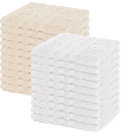 Lavea® Set van 20 gastendoekjes 30x30 cm – 100% katoen – Zacht en absorberend – Ideaál als washandje, gastendoekje of handdoek voor dagelijks gebruik – Wit en Crème