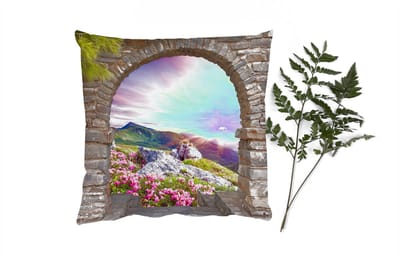 Sierkussens - Kussentjes Woonkamer - 40x40 cm - Landschap - Doorkijk - Bloemen - Berg