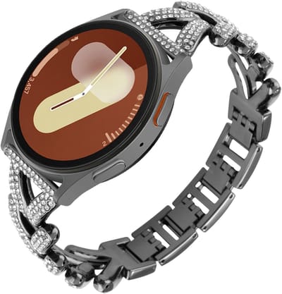 Stravo 20mm Luxe Dames Horlogebandje met Strass – RVS Schakelband – Geschikt voor Samsung Galaxy Watch 7 / 6 / 5 / 4 (Classic) – Compatibel met Garmin Vivoactive 5 / 3, Forerunner 245, Venu SQ 2, Vivomove – Huawei Watch (20mm) – Zwart