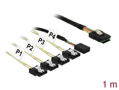 Delock Cable Mini SAS SFF-8087 > 4 x SATA 7 pin Reverse + Sideband 1 m
