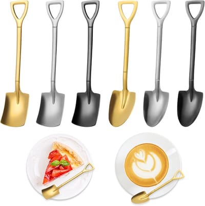 Set van 6 RVS Leuke Scheplepels in Zwart, Goud en Zilver - Perfect voor Desserts, IJs en Snacks