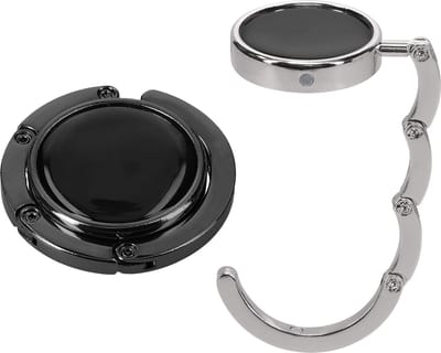 kwmobile tashanger voor tafels - 2 stuks - Uitvouwbare tassenhanger - Draagbare Tassenhaak - Hang je tas veilig op in restaurant en bar - In zilver / zwart