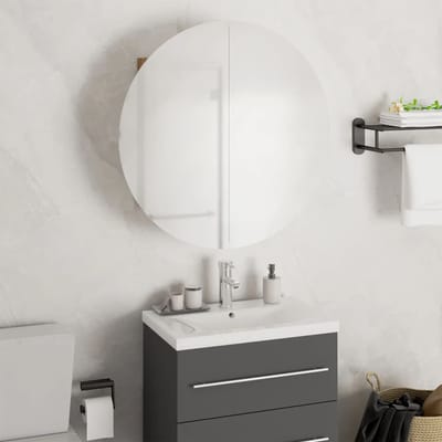 vidaXL - Badkamerkast - met - ronde - spiegel - en - LED - 47x47x17,5 - cm - eiken