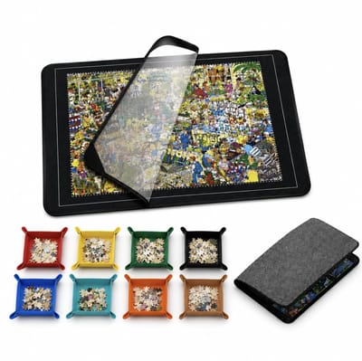 BSS® Puzzelbord 1000 stukjes – inklapbaar puzzelbord 80x55 cm met 8 sorteerbakjes en transparante beschermhoes