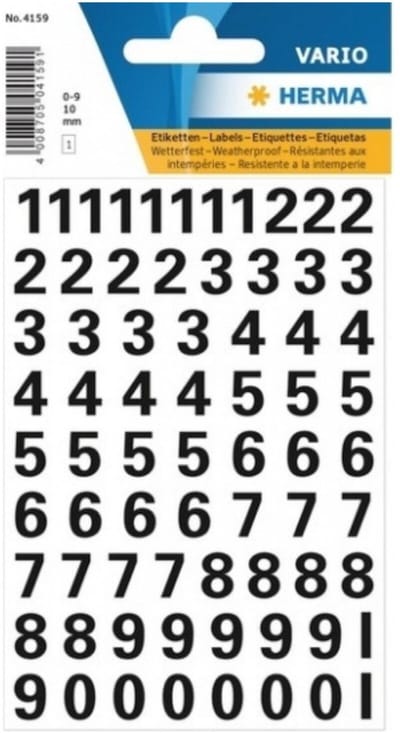 Herma Stickervel - cijfers / getallen - 0 t/m 9 - 2x vellen - zwart - 10 mm - watervast