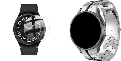 Strap-it Stalen Special Band + Screenprotector – Geschikt voor Samsung Galaxy Watch 6 Classic 47mm – Stalen Schakelband – Zilver/Zwart