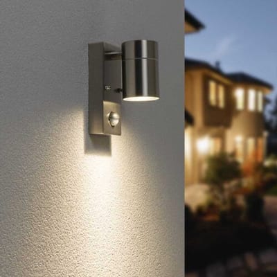 HOFTRONIC Set van 3 Mason Wandlampen - 4000K neutraal wit - Bewegingssensor en Schemerschakelaar - RVS - IP44 Waterdicht - Wandspot voor binnen en