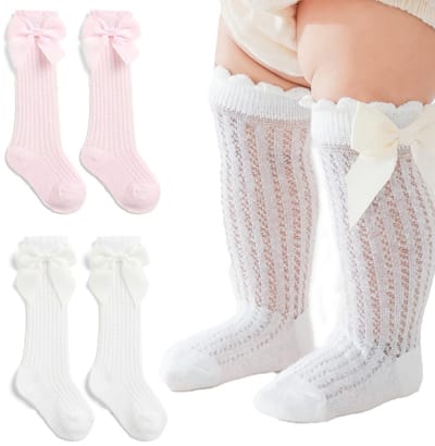 Dailygoods- Kniekousen Baby - 2 Paar - Zachte/Huidvriendelijke - Rekbare Sokken - Antislipzool - Overkniekousen voor Peuters