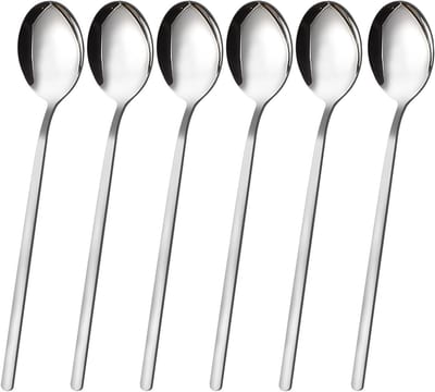 Set van 6 Koreaanse Soeplepels met Lange Handgreep, RVS 304, Geschikt voor Vaatwasser, 8.5 Inch, Ideaal voor Soepen en Stoofschotels