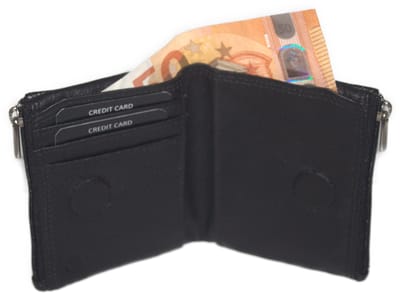 Oi zwarte leren dames portemonnee met magneet sluiting small / zeer zachte kleine damesbeurs met 2 ritsen / soepel en compact portemonneetje / anti skim / zwart leer / 541