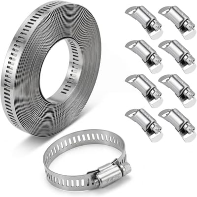 304 slangklemmen, metalen slangklemmen, 4 m tandwiellangstang slangklemmen, metalen kabelbinders, set metalen slangklemmen