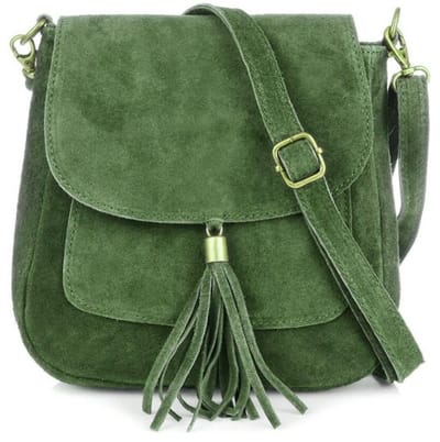 Leger Groene Suède Schoudertas Tassle - Suède - Italiaans Leder - Boho Schoudertassen - Kwastjes - Leger Groen / Army