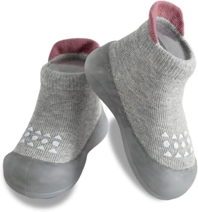 Grijze Baby Sokken Slippers voor Peuters, Leren Wandelschoenen, Antislip Sokken en Slippers voor Kinderen