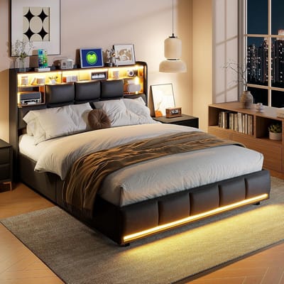 Tweepersoonsbed 140x200 met Opbergruimte en Hoofdeinde met LED