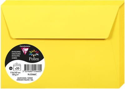 Clairefontaine Pollen - Enveloppe - C6 - 114x162mm - Zon - Intensief Geel - 20 Stuks