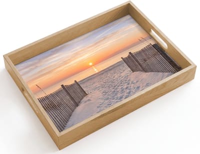 Dienblad hout 40x30 cm - Schootdienblad - Zonsondergang - Strand - Zand - Borrelplank rechthoek - Plateau dienbladen