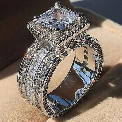 Glanzende Halo Ring Ingezette Vierkante Slijpvorm Glanzende Zirkonia Elegante Trouw Verlovings Belofte Ring Voor Vrouwen & Meisjes Valentijnsdag Sieraden 6 gray