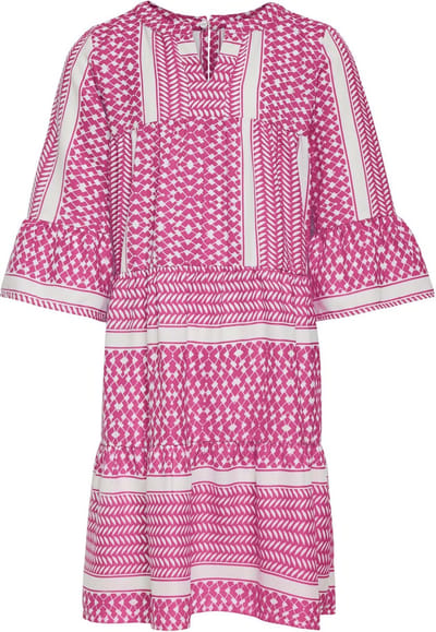 ONLY KOGALBERTE 3/4 DRESS PTM Meisjes Jurk - Cloud DancerAOP:Raspberry Rose - Maat 134