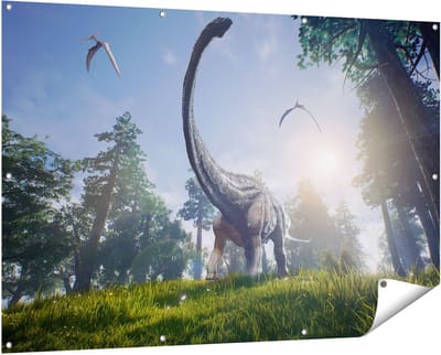 Gards Tuinposter Diplodocus Dinosauri�r in het Bos - 150x100 cm - Tuindoek - Tuindecoratie - Wanddecoratie buiten - Tuinschilderij