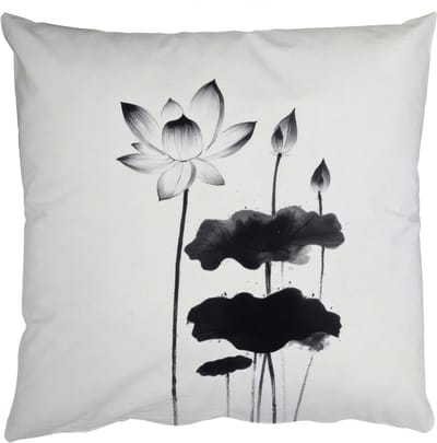 Sierkussens - Kussentjes Woonkamer - 50x50 cm - Bladeren - Zwart - Lotusbloem - Minimalitisch