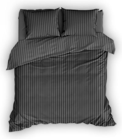Satin d'Or Satijnstreep - Dekbedovertrek - Eenpersoons - 140x200/220 cm + 1 kussensloop 60x70 cm - Antraciet