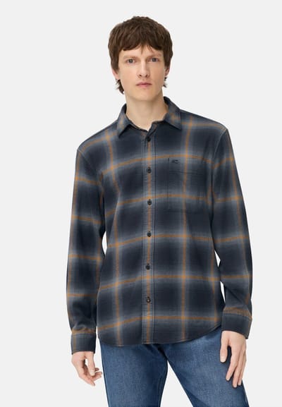 camel active fleXXXactive® Overhemd met lange mouwen van licht flanel - Maat menswear-M - Marineblauw