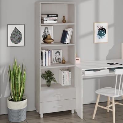 vidaXL - Hoge - kast - HAMAR - 60x35x180 - cm - massief - grenenhout - wit