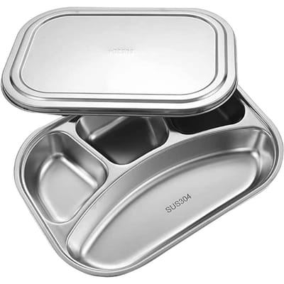 304 Roestvrijstalen Dinerbord Met Deksel Creatief Fastfood Dinerbord Kinderen Fruit Snack Dienblad Keuken Servies Lunchbox