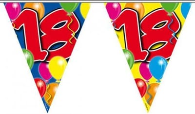 3x Leeftijd versiering vlaggenlijnen / vlaggetjes / slingers 18 jaar geworden thema 10 meter