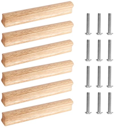 Dailygoods- Houten Handvat Massief - Houten Meubellade Handgreep - Universele Houten Handgreep - 6 Stuks - Inclusief Schroeven - Duurzaam Hout - Meubelhandgreep