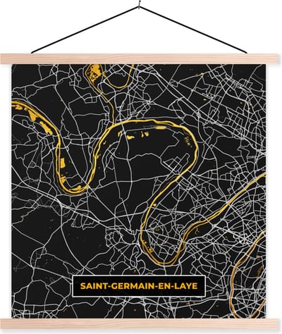 Posterhanger incl. Poster 40x40 cm - Schoolplaat - Saint-Germain-en-Laye - Plattegrond - Frankrijk - Kaart - Stadskaart - Textielposter - Blanke latten - Stadskaart
