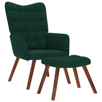 vidaXL - Relaxstoel - met - kruk - donkergroen - fluweel