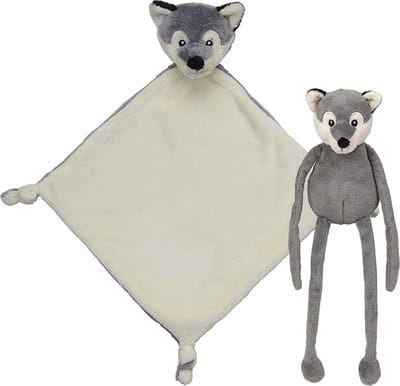 Nature Planet Pluche dieren setje Wolf - knuffel van 33 cm - en tutteldoekje 40 cm