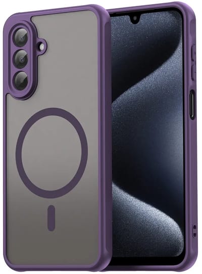 MobyDefend Hoesje - Geschikt voor Samsung Galaxy A17 - Case Geschikt voor MagSafe - Mat Transparant Met Gekleurde Rand - Paars