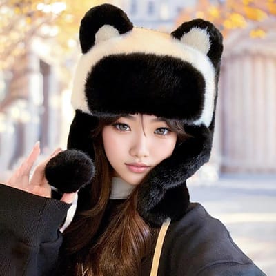 Pluche muts voor dames in de winter Verdikte schattige zwart-witte panda Lei Feng-muts plus fluweel Buiten oor bescherming warme skimuts One size gray