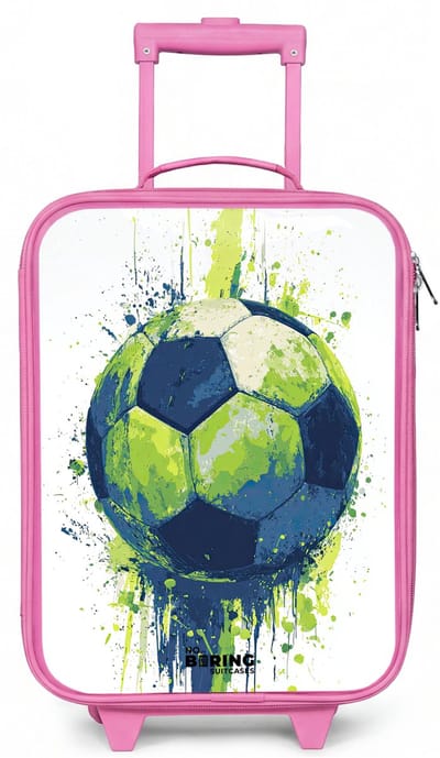 NoBoringSuitcases.com® - Kinderkoffer roze - Kindertrolley meisje - Voetbal - Verf - Groen - Blauw - Koffer kind lichtgewicht - Reiskoffer trolley voor kinderen - Koffertje met lichtgevende wieltjes - Rolkoffer