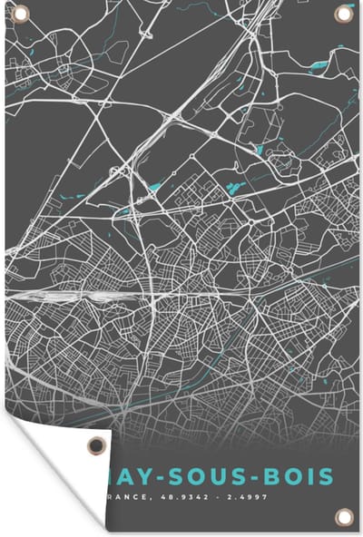 Muurdecoratie Aulnay-sous-Bois - Frankrijk - Plattegrond - Kaart - Stadskaart - 120x180 cm - Tuinposter - Tuindoek