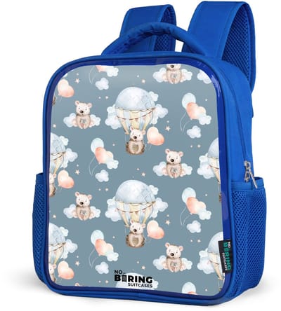 NoBoringSuitcases.com® - Rugzak blauw - Schooltas jongens - Beertjes in luchtballonnen tussen wolken en ballonnen - Kinder rugtas jongen - Boekentas kind - Kinderrugzak voor school - Schoolrugzak
