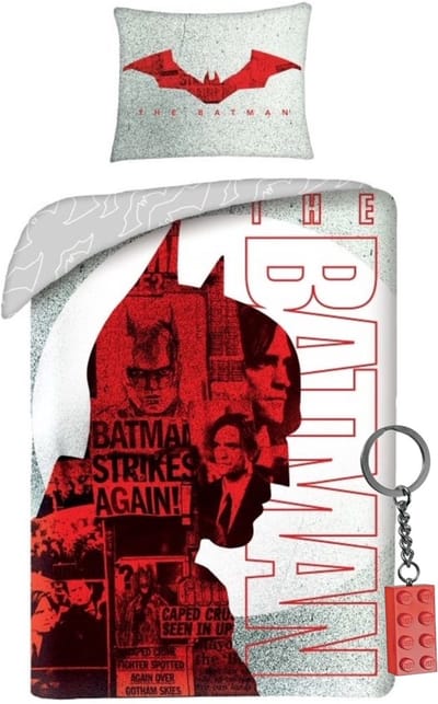 Batman Dekbedovertrek, Caped Crusader - 140x200 cm / 70 x 90 cm - Katoen - inclusief rode sleutelhanger