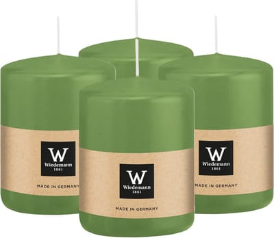 Wiedemann Cilinderkaars/stompkaars - 4x - lichtgroen - 6 x 8 cm - 29 branduren - zuilkaarsen