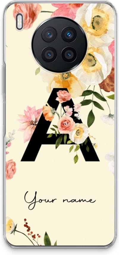 Gepersonaliseerd - Case Company® - Hoesje geschikt voor Huawei Nova 8i hoesje - Flirty Flowers Monogram - Soft Cover Telefoonhoesje - Bescherming aan alle Kanten en Schermrand