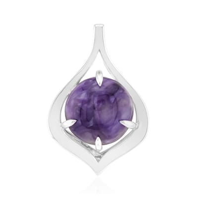 Cavill - Zilveren Hanger - 925 Sterling Zilver - Natuurlijke Charoite Edelsteen 3 162 ct - Ronde Cabochon 10 mm - Elegante Paarse Dameshanger