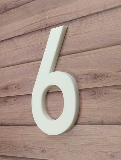 Huisnummer wit nr. 6 - cijfer 15cm hoog - 8mm dik - kleur wit mat - DIN