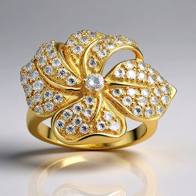 Cavill - 925 Sterling Zilver Vergulde Ring met 0,965 Ct Witte Braziliaanse Topaas - Elegant Bloemmotief - Luxe Prong & Pavé Zetting