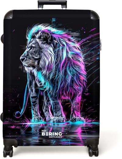 NoBoringSuitcases.com® - Koffer groot - Reiskoffer lichtgewicht - Leeuw - Cyberpunk - Mystiek - Rolkoffer met 4 wielen - Grote trolley XL - 98 liter bagage