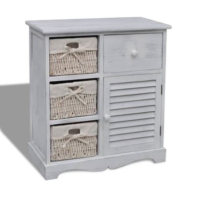 vidaXL - Kast - met - links - 3 - weefmanden - hout - wit